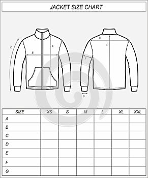 Zip up jacket size chart