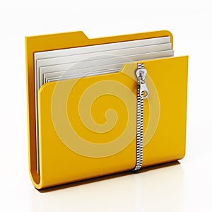 Zipped folder isolated on white background. 3D illustration