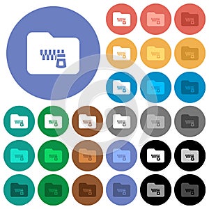 Zipped folder round flat multi colored icons