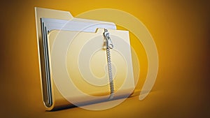 Zipped folder standing on yellow background. 3D illustration