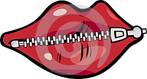 Zipped lips cartoon illustration