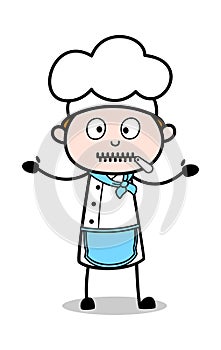Zipped Mouth - Cartoon Waiter Male Chef Vector Illustration