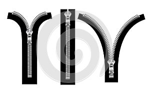 Zipper in a closed and open positions isolated