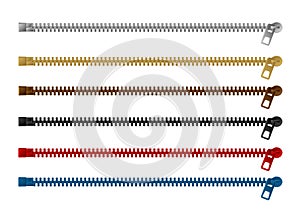 Zipper ,fastener vector illustration set /color variations / horizontal