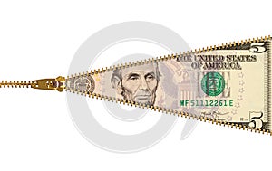 Zipper Five Dollar Bill