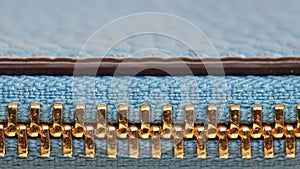 Zipper on a leather bag