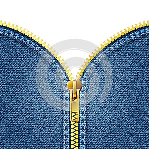 Zipper open on denim texture