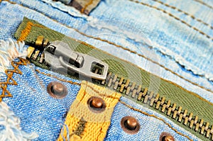 Zipper on the pocket of jeans