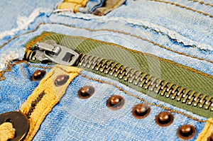 Zipper on the pocket of jeans