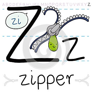 Zipper ready to Close the Alphabet with Final Letter: Z, Vector Illustration