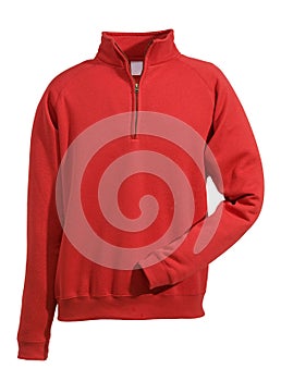 zipper sweatshirt red on torso isolated on white background photo