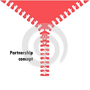 Zipper symbol and handshake businessman agreement on background.