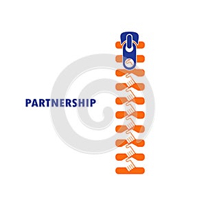 Zipper symbol and handshake businessman agreement on background.