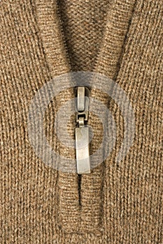 Zipper on the wool fabric textile
