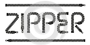 Zipper word blsck simple style letters set