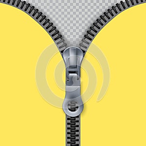 Zipper. Zippered lock and unlock. Closed and open zipper. Vector illustration