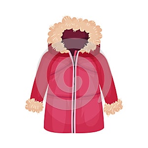 Zippered Parka or Coat with Furry Hood as Womenswear Vector Illustration