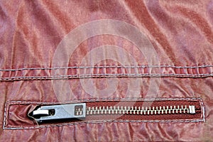 Zippered Red Leather Pocket Close-up