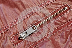Zippered Red Leather Pocket Close-up