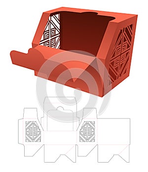 Zipping chamfered box with stenciled pattern die cut template and 3D mockup