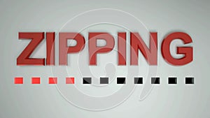 Zipping red write on whit background with red dotted progression bar - 3D rendering video clip