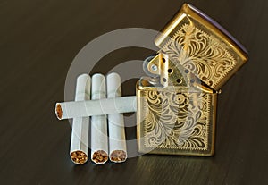 Zippo lighter and cigarettes