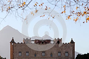 The zisa of palermo, silhouette with mountains