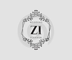 ZIZ Initials letter Wedding monogram logos collection, hand drawn modern minimalistic and floral templates for Invitation cards,