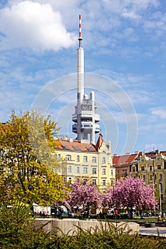 Zizkov television tower -  Jiri z Podebrad square, Vinohrady district, Prague, Czech republic