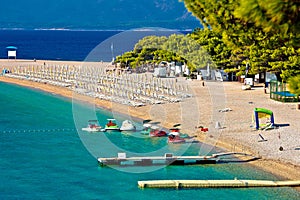 Zlatni Rat famous turquoise beach in Bol on Brac island view