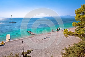 Zlatni Rat famous turquoise beach in Bol on Brac island view, Golden Horn