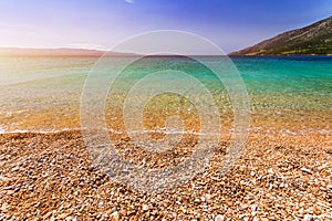 Zlatni Rat (Golden Cape or Golden Horn) famous turquoise beach in Bol town on Brac island, Dalmatia, Croatia. Zlatni Rat sandy