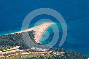 Zlatni Rat (Golden Cape or Golden Horn) famous turquoise beach in Bol town on Brac island, Dalmatia, Croatia. Zlatni Rat sandy