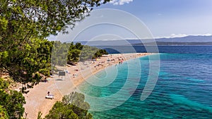 Zlatni Rat (Golden Cape or Golden Horn) famous turquoise beach in Bol town on Brac island, Dalmatia, Croatia. Zlatni Rat sandy