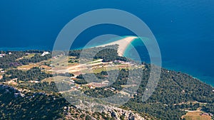 Zlatni Rat Golden Cape or Golden Horn famous turquoise beach in Bol town on Brac island, Dalmatia, Croatia. Zlatni Rat sandy