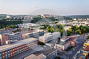 Zlin skyline with segment of southern slopes prefab housing estate, Moravia, Czech Republic