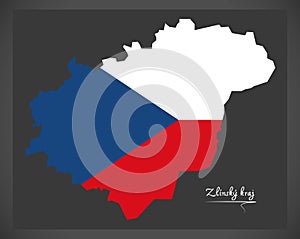 Zlinsky kraj map of the Czech Republic with national flag illustration