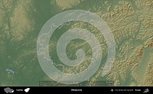 Zlinsky kraj outlined, Czechia. Physical