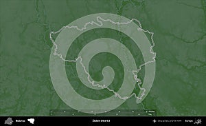 Zlobin District outlined, Belarus. Physical