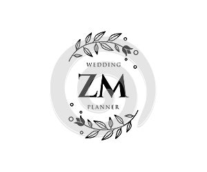 ZM Initials letter Wedding monogram logos collection, hand drawn modern minimalistic and floral templates for Invitation cards,