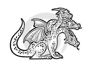 Zmei Gorynich three headed dragon sketch raster