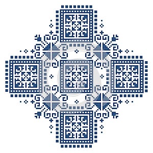 Zmijanje embroidery style vector pattern - traditional folk art design from Bosnia and Herzegovina with abstract geometric shapes