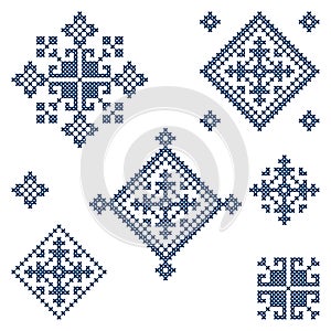 Zmijanje folk art embroidery style vector design elements set - traditional cross stitch from Bosnia and Herzegovina called Zmijan