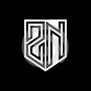 ZN Logo monogram shield geometric black line inside white shield color design