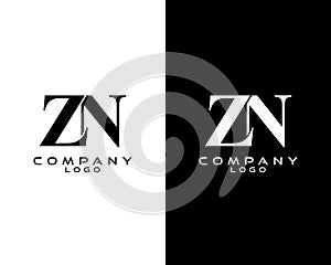 ZN, NZ letter logo design black and white color vector for business and company