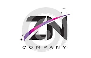 ZN Z N Black Letter Logo Design with Purple Magenta Swoosh