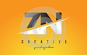 ZN Z N Letter Modern Logo Design with Yellow Background and Swoosh.