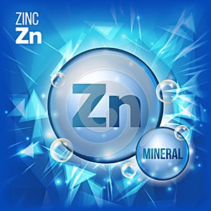 Zn Zinc Vector. Mineral Blue Pill Icon. Vitamin Capsule Pill Icon. Substance For Beauty, Cosmetic, Heath Promo Ads