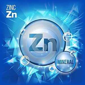 Zn Zinc Vector. Mineral Blue Pill Icon. Vitamin Capsule Pill Icon. Substance For Beauty, Cosmetic, Heath Promo Ads photo
