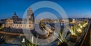 Zocalo square and Metropolitan cathedral of Mexico city at night photo